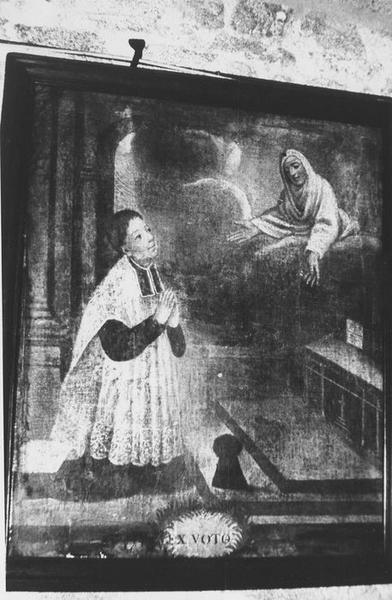 tableau, ex-voto dédié à sainte Anne : Prêtre en prière, vue générale