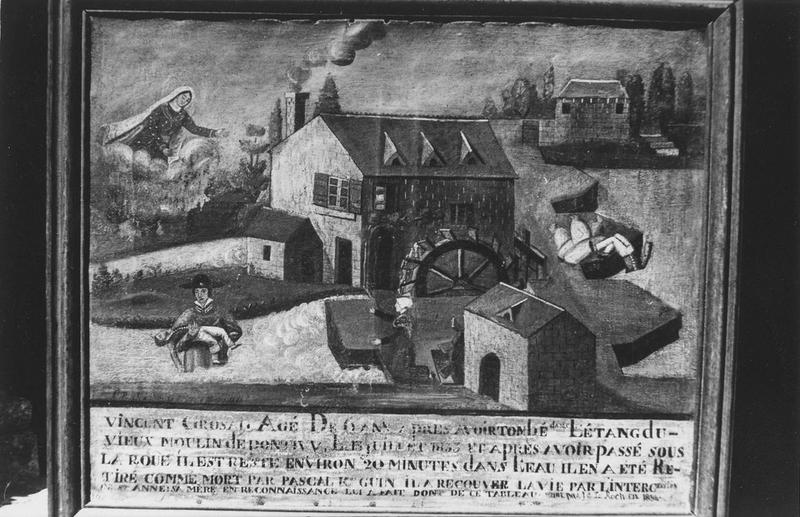 tableau, ex-voto dédié à sainte Anne : enfant sauvé des eaux, vue générale