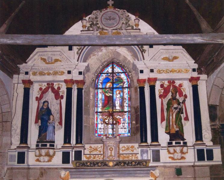 retable du maître-autel, groupe sculpté : Sainte Anne et la Vierge et statue : Saint Eloi
