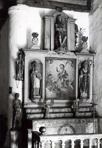 autel et retable du transept sud, tableau : L'Enfant Jésus Sauveur et deux statues : Saint Méen et Saint Patern