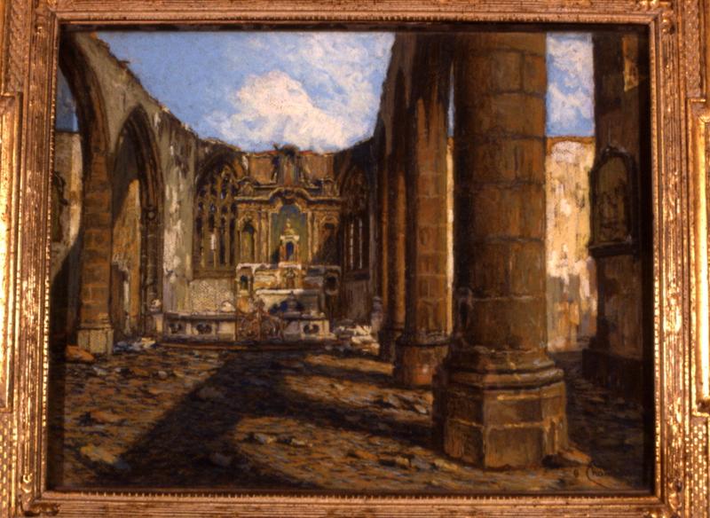 dessin : Eglise du Faouët après l'incendie de 1917 - © Monuments historiques