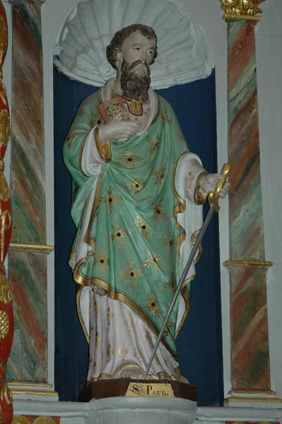 retable du maître-autel et trois statues : La Trinité, Saint Pierre et Saint Paul