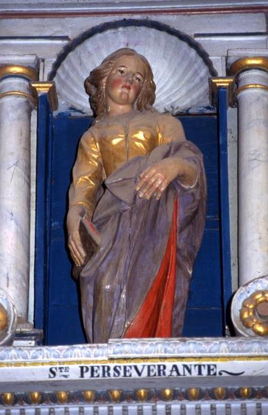 deux statues : Vierge à l'Enfant et Sainte Persévérante