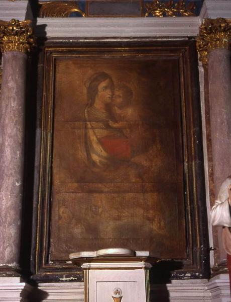 autel et retable du croisillon sud, ses trois statues : Curé d'Ars, Saint Joseph, Sacré-Coeur et son tableau : Vierge à l'Enfant