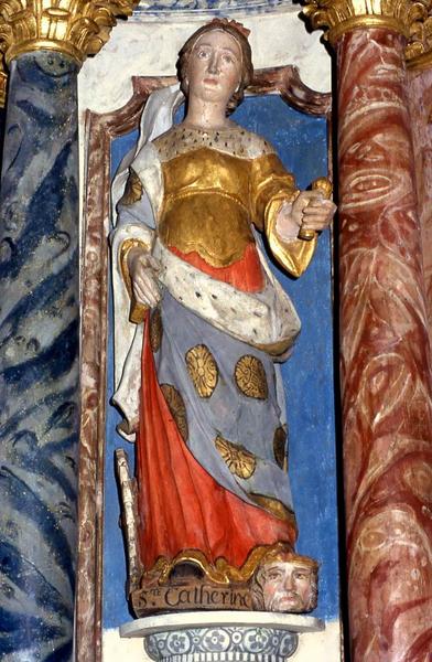 retable de la chapelle nord et ses trois statues : Sainte Catherine, Sainte Marguerite et Vierge à l'Enfant