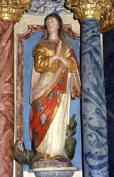 retable de la chapelle nord et ses trois statues : Sainte Catherine, Sainte Marguerite et Vierge à l'Enfant