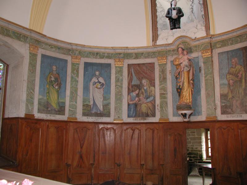 ensemble de huit peintures (panneaux peints) : Saint Pierre, Saint Marc, Saint Matthieu, Sainte Anne, Saint Joachim,et statue de Vierge à l'enfant