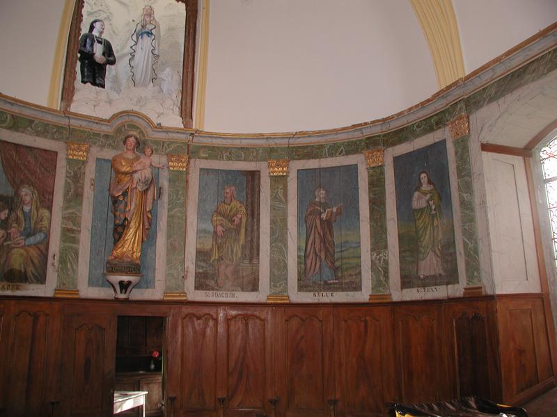 ensemble de huit peintures (panneaux peints) Sainte Anne, Saint Joachim, Saint Luc, Saint Jean et statue de Vierge à l'enfant