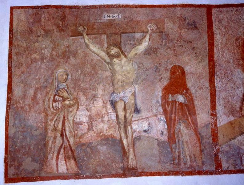 peintures monumentales (fresques) : scènes de la Passion du Christ, la crucifixion