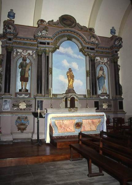 autel et retable du transept sud et ses deux statues : Saint Isidore et Saint Jean-Baptiste