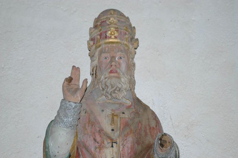 statue : Saint Cornély, détail tête - © Monuments historiques