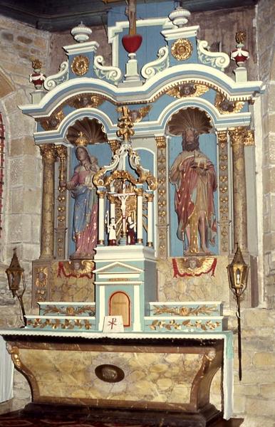 autel (maître-autel), retable et deux statues : Vierge à l'Enfant et Saint Jean-Baptiste