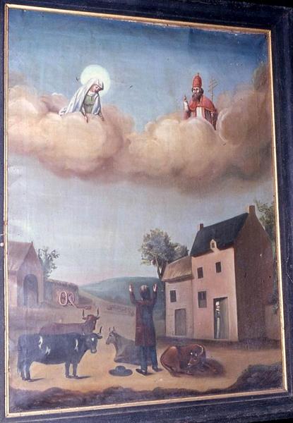 ex-voto : Homme invoquant saint Cornély et sainte Anne pour la protection de son troupeau - © Monuments historiques