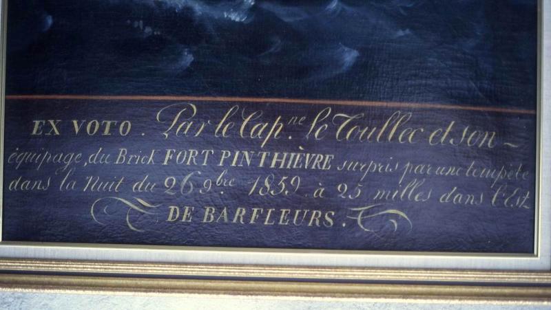 tableau ex-voto : Le Brick Fort Pinthièvre surpris par la tempête, détail signature