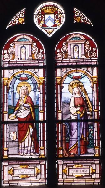 verrière du transept nord : Sainte Françoise d'Amboise et sainte Catherine de Sienne - © Monuments historiques