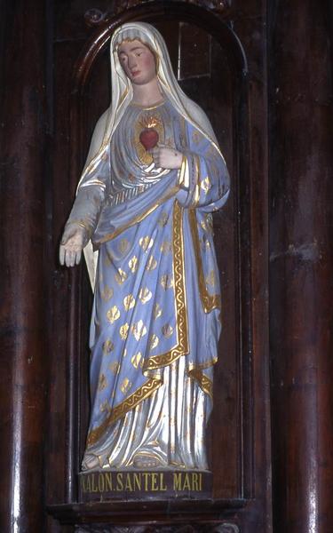 autel latéral nord, retable et deux statues : Vierge de coeur - © Monuments historiques