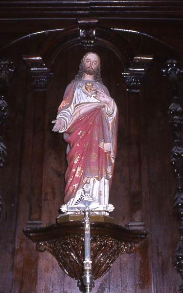 autel latéral sud, et trois statues : Sacré-Coeur - © Monuments historiques