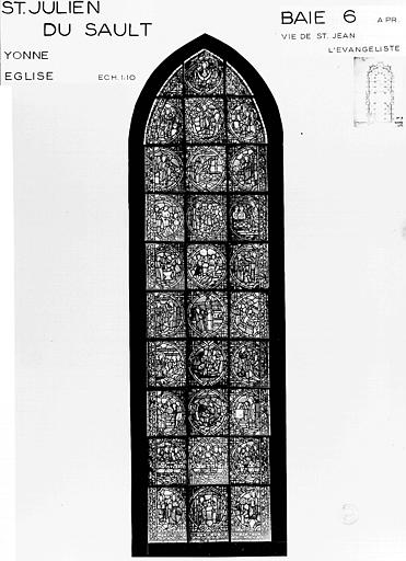Photomontage de vitrail, baie 6 : Vie de saint Jean-l'Evangéliste, état après restauration