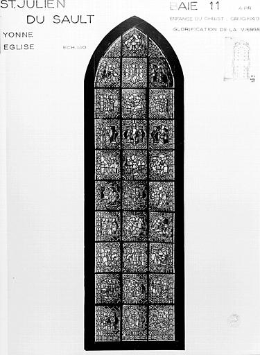 Photomontage de vitrail, baie 11 : Vie du Christ et Glorification de la Vierge, état après restauration