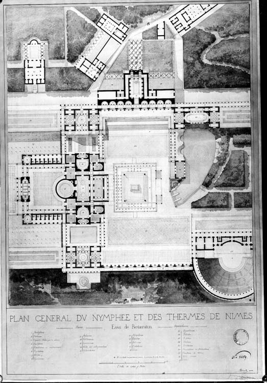 Plan général du nymphée et des thermes : essai de restauration