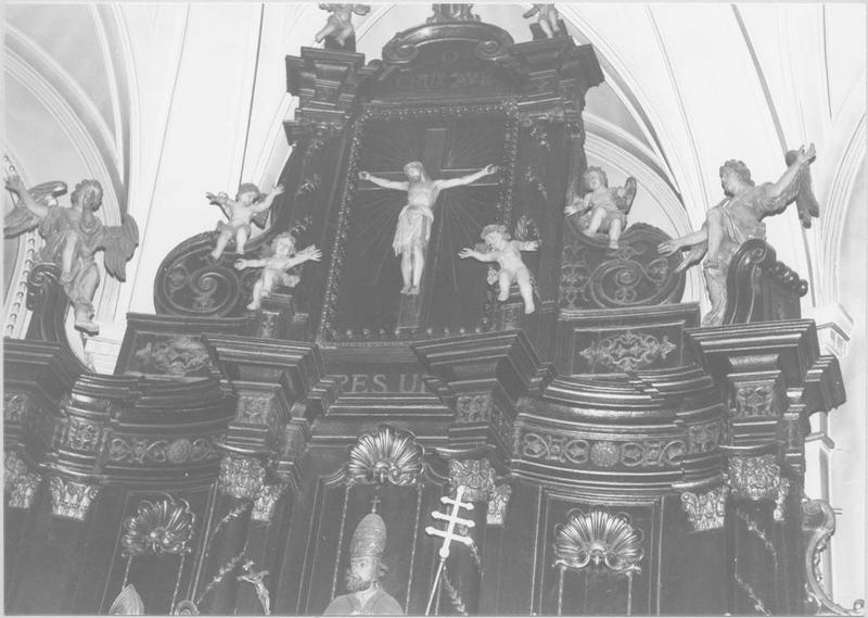 tabernacle, exposition, retable, statue : saint Augustin (maître-autel) (détail)