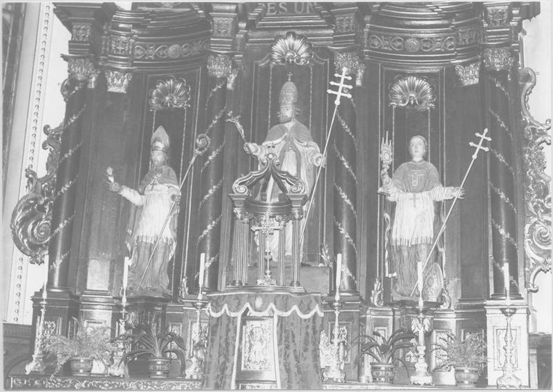 tabernacle, exposition, retable, 3 statues : saint Innocent, saint Augustin, saint Norbert (maître-autel) (vue rapprochée des statues)