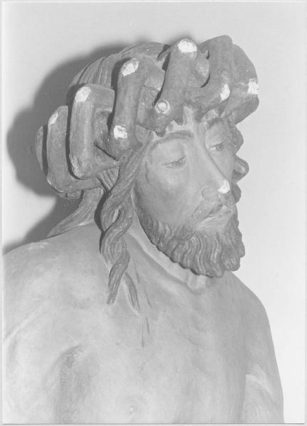 statue : Christ de Pitié dit bon-Dieu de Pitié (détail visage)