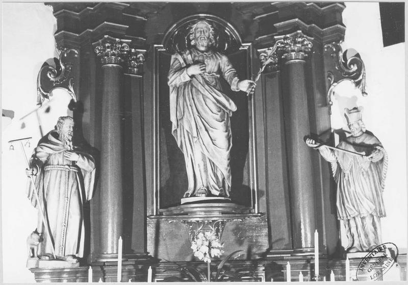 autel, retable, 3 statues : saint Antoine, saint Joseph, saint Jean Népomucène (autel secondaire de saint Joseph)