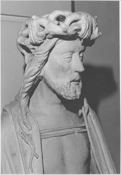 statue : Christ de Pitié dit bon-Dieu de Pitié (vue rapprochée du visage)