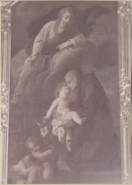 tableau, cadre : saint Antoine-de-Padoue et les enfants (vue rapprochée)