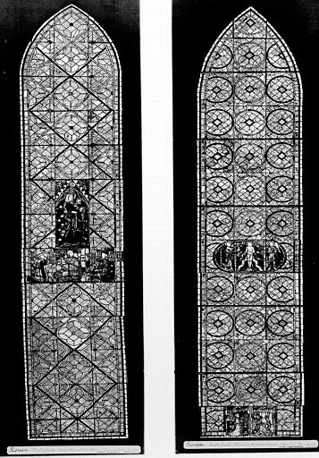 Photomontage de vitrail datant de 1921, chapelle du Sacré-Coeur :  baies 37 et 41