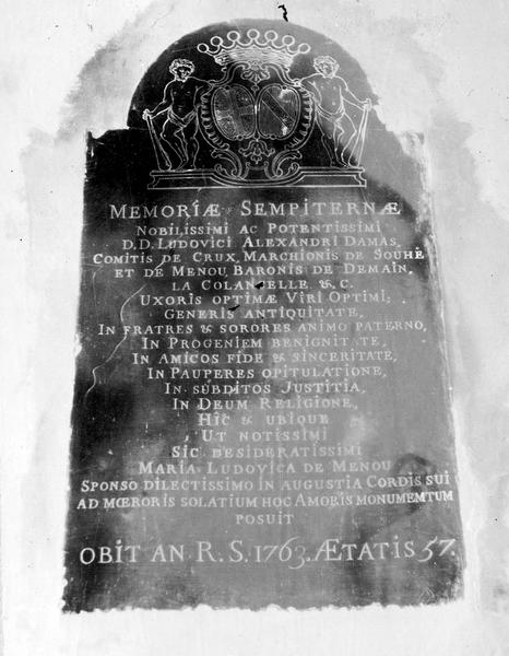 plaque funéraire de Louis Alexandre de Damas, comte de Crux