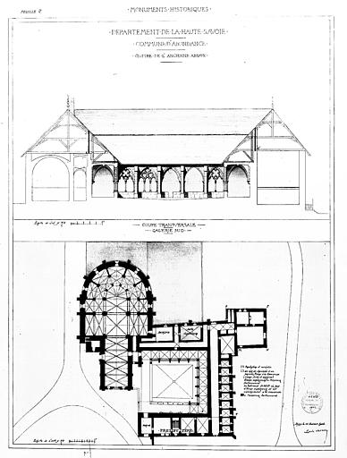 Plan de l'abbaye et élévation de la galerie sud du cloître