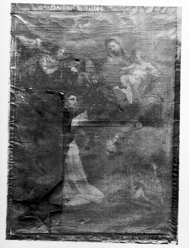 Peinture sur toile : Institution du Rosaire, état avant restauration