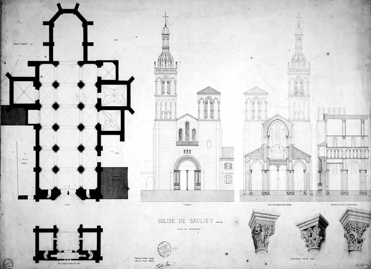 Plan, élévation et coupe transversale