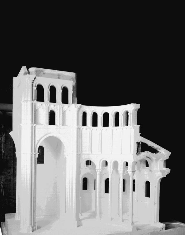 Maquette de restitution de l'église abbatiale : intérieur, élévation nord de l'hémicycle vers le nord-est