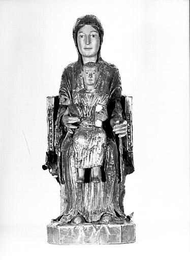 Statue en feuilles d'argent sur âme de bois : Vierge à l'Enfant, face