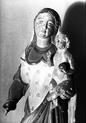 Statue en bois peint : Vierge à l'Enfant, buste