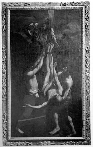 Peinture sur toile : Crucifiement de saint Pierre, école italienne