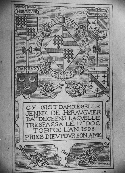 dalle funéraire de Jeanne de Héranguier, chanoinesse du chapitre noble de Denain, vue générale - © Ministère de la Culture (France), Médiathèque du patrimoine et de la photographie (objets mobiliers), tous droits réservés