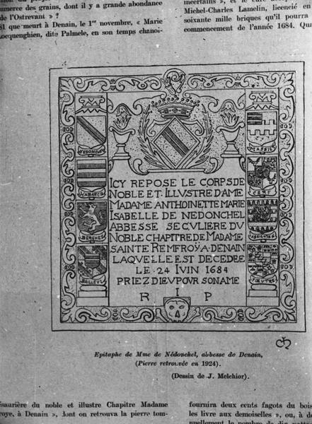 dalle funéraire d'Antoinette Marie Isabelle de Nédonchel, abbesse du chapitre noble de Denain, vue générale - © Ministère de la Culture (France), Médiathèque du patrimoine et de la photographie (objets mobiliers), tous droits réservés