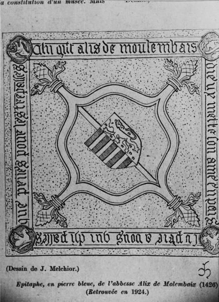 dalle funéraire d'Alix de Molembaix, abbesse du chapitre noble de Denain, vue générale - © Ministère de la Culture (France), Médiathèque du patrimoine et de la photographie (objets mobiliers), tous droits réservés
