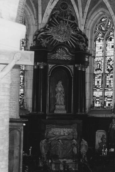 autel, retable, statue : sainte Anne et la Vierge (autel secondaire nord, en pendant), vue générale