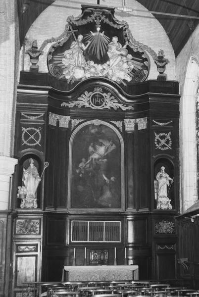 autel, retable, tableau : Descente de Croix (la), statues, tabernacle (autel secondaire sud, en pendant), vue générale