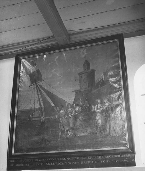 façade est, vue générale ; tableaux (6) : Vie de sainte Mildrède, fille du roi du Sussex (la), vue partielle