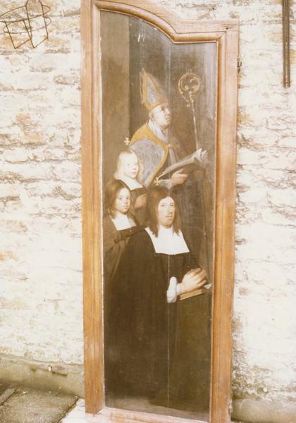 retable (triptyque) : Saint Blaise, homme et femme en donateurs, saint Léonard, détail