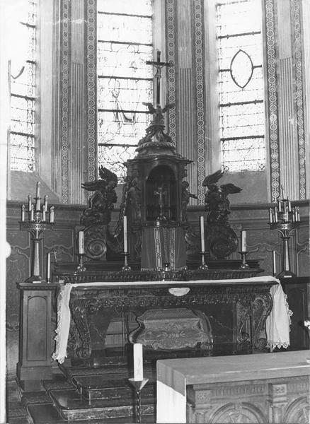 autel, tabernacle, exposition, deux statues (maître-autel)