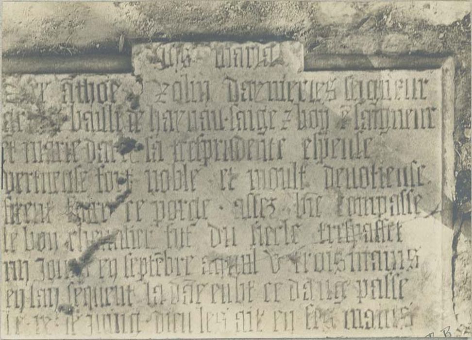 plaque commémorative de Antoine Rolin seigneur d'Aymeries, mort en 1497, et de Marie d'Ailly sa femme, morte en 1498