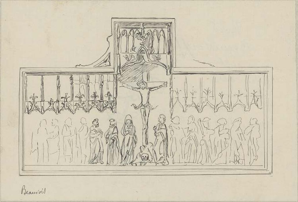 bas-relief : la Crucifixion, les Apôtres