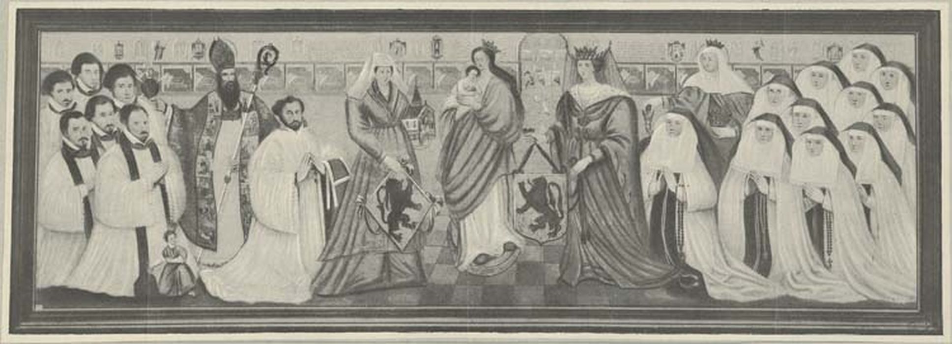 tableau commémoratif de la fondation de l'hôpital Notre-Dame dit Comtesse. : Prieurs et religieux présentés par leurs saints patrons (les) - © Ministère de la Culture (France), Médiathèque du patrimoine et de la photographie, diffusion GrandPalaisRmn Photo